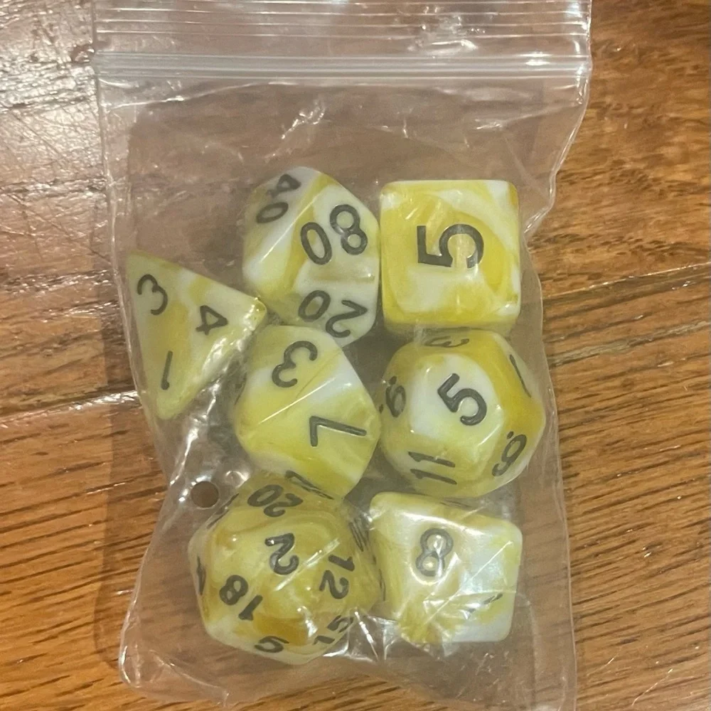 Yellow Swirl Polyhedral Dice 7 Piece Set